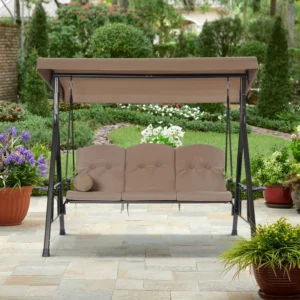 3 Persons Luxury Outdoor Porch Swing Chair with Cup Holders